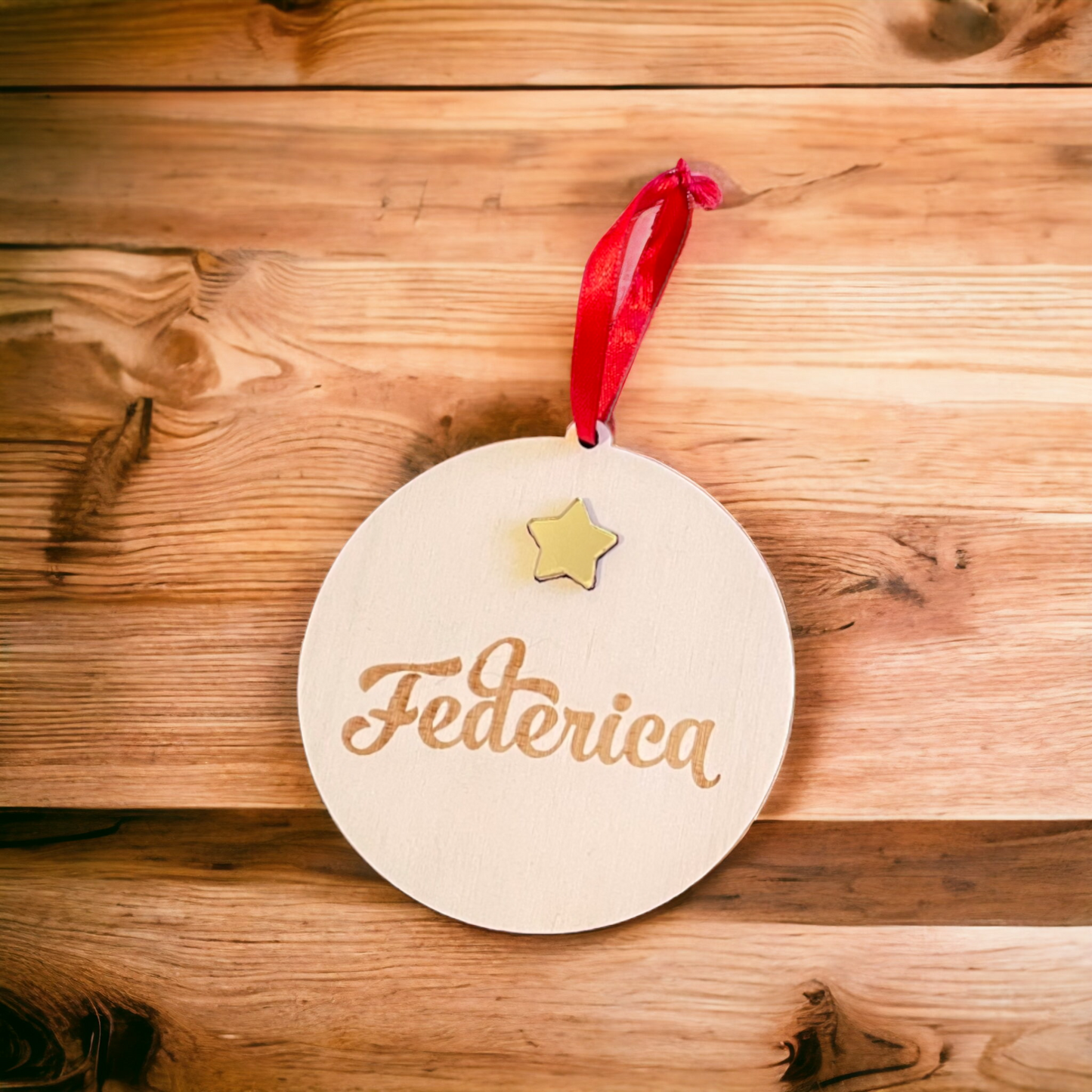 Pallina Natale in Legno con Dettagli Plexiglass Personalizzabile